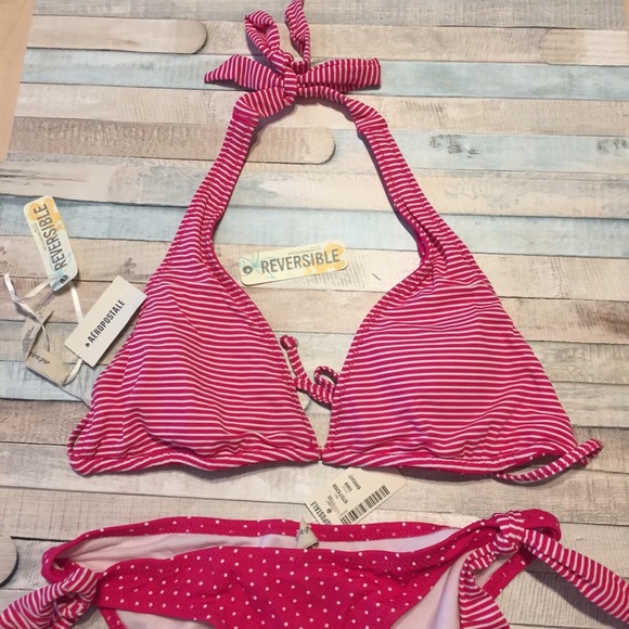 NWT Aeropostale Reversible Polka & Stripes Bikini - Picture 3 of 7
